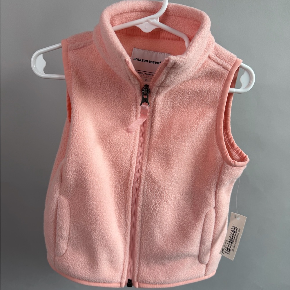 Amazon Essentials Pink Fleece Vest - Girls 3T - NWT Zip Up